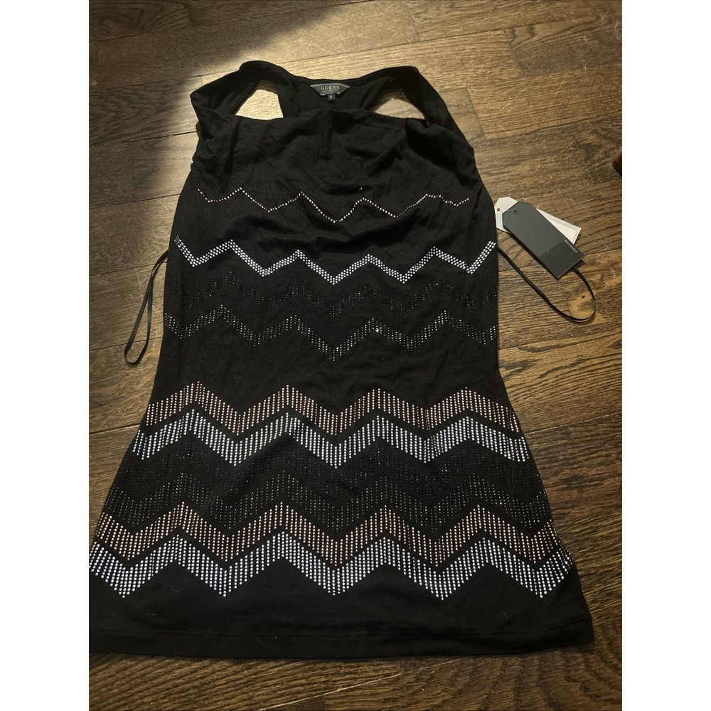 GUESS Jeans BLING Tank Top Black Studded Size‎ Small S NEW!